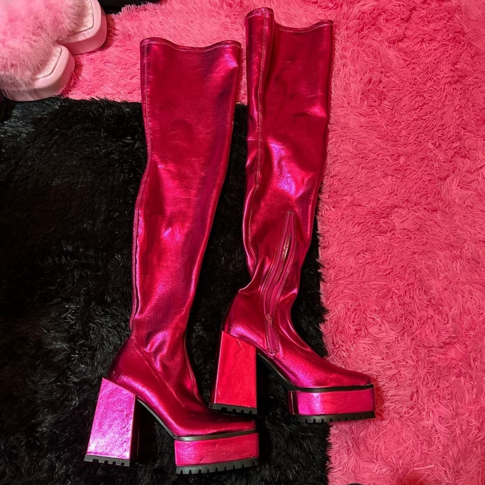 Dolls Kill shiny pink boots - never worn!